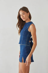 Maggie Denim Open Back Top