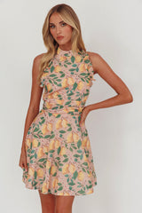 Miko Frill Trim Halter Mini Dress Lemon