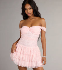Romance Language Off-The-Shoulder Lace Mini Dress