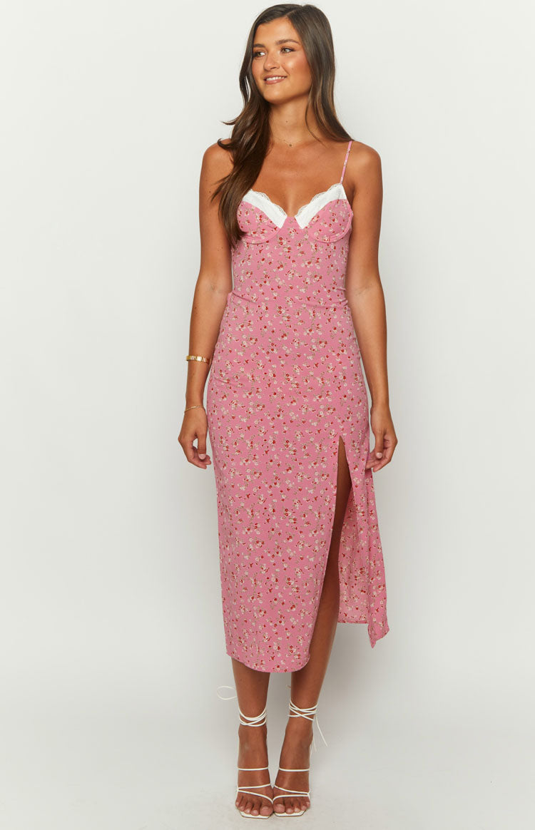 Kinsley Pink Floral Midi Dress