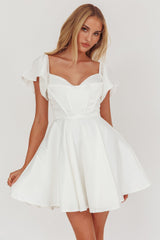 Tamelia Flutter Sleeve Mini Dress White