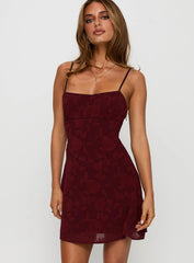 South Of France Mini Dress Burgundy
