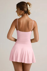 Modal Ruched A-Line Mini Dress in Baby Pink