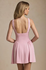 Scallop-Trim A-Line Mini Dress in Soft Pink