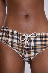 Brown Checked In Triangle Bikini Top