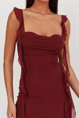 Blushing Ruffle Trim Maxi Dress Wine