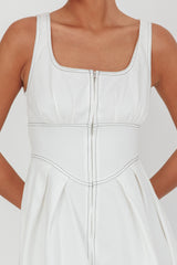 Leeli Zipper Front Midi Dress White