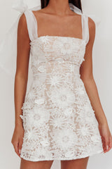 Suns Out Tied Shoulder Embellished Mini Dress White