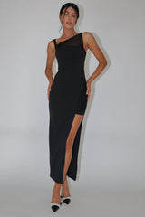 Zenya Split Ruched Midi Dress Black