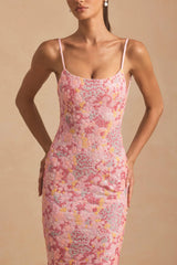 Embellished Scoop-Neck Backless Maxi Dress in Pink