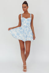 Get My Attention Off-Shoulder Mini Dress Floral Blue