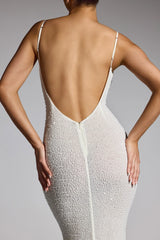 Embellished Backless Maxi Dress in White