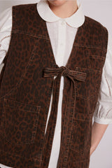 dilly denim gilet - dark leopard